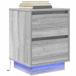vidaXL Noptiera cu lumini LED Gri Sonoma 38x34x50 cm vidaXL Noptiera cu lumini LED Gri Sonoma 38x34x50 cm