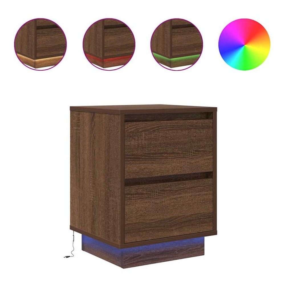 vidaXL Noptiera cu lumini LED Stejar maro 38x34x50 cm