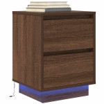 vidaXL Noptiera cu lumini LED Stejar maro 38x34x50 cm vidaXL Noptiera cu lumini LED Stejar maro 38x34x50 cm