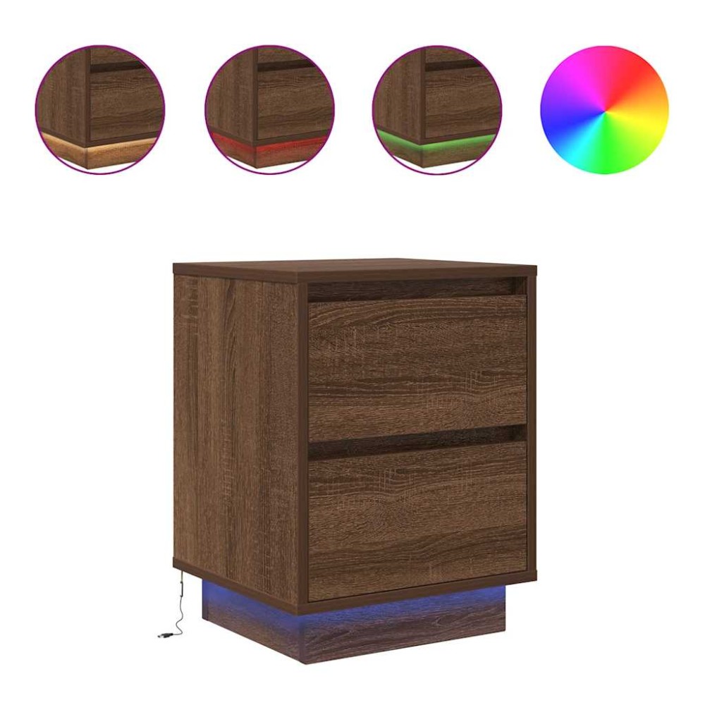 vidaXL Noptiere cu lumini LED 2 buc Stejar maro 38x34x50 cm