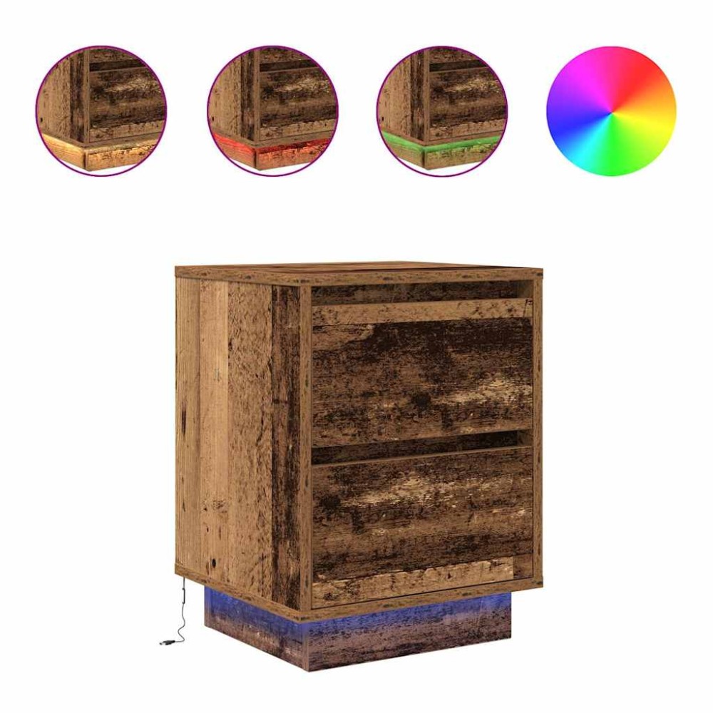 vidaXL Noptiera cu lumini LED Lemn vechi 38x34x50 cm
