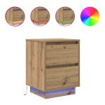 vidaXL Noptiere cu lumini LED 2 buc Stejar Artisan 38x34x50 cm