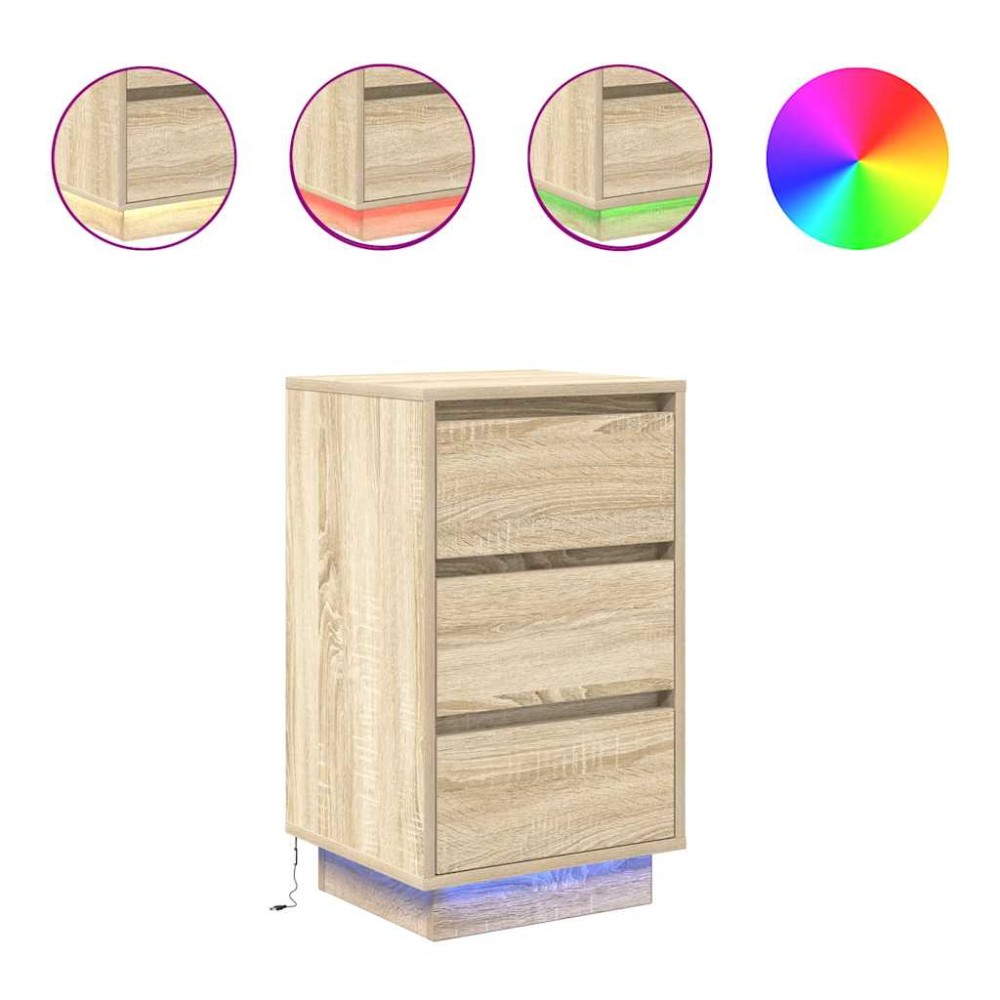 vidaXL Noptiera cu lumini LED Stejar Sonoma 38x34x65 cm