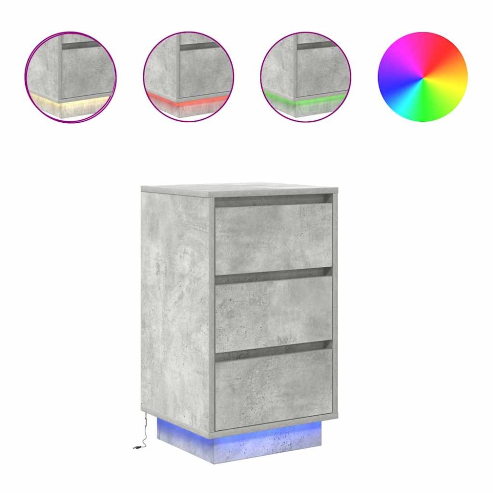 vidaXL Noptiera cu lumini LED Gri beton 38x34x65 cm