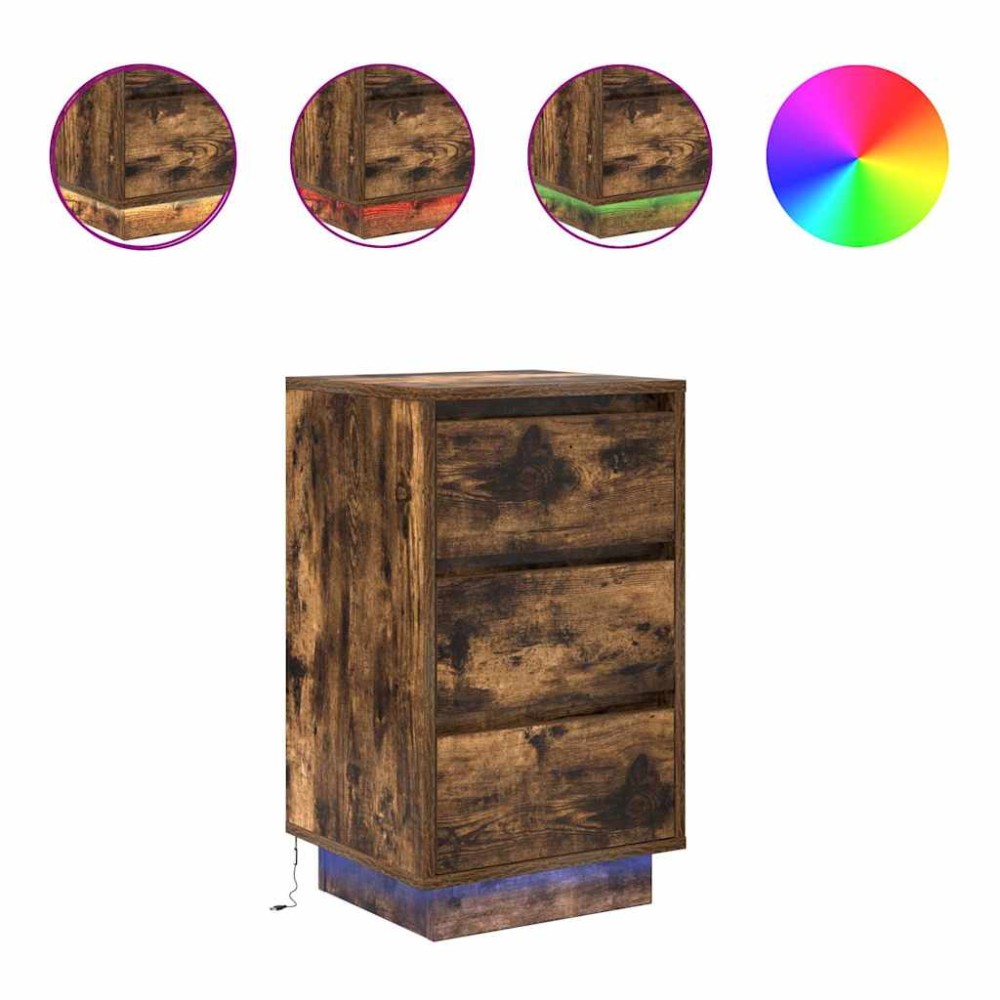 vidaXL Noptiera cu lumini LED Stejar afumat 38x34x65 cm