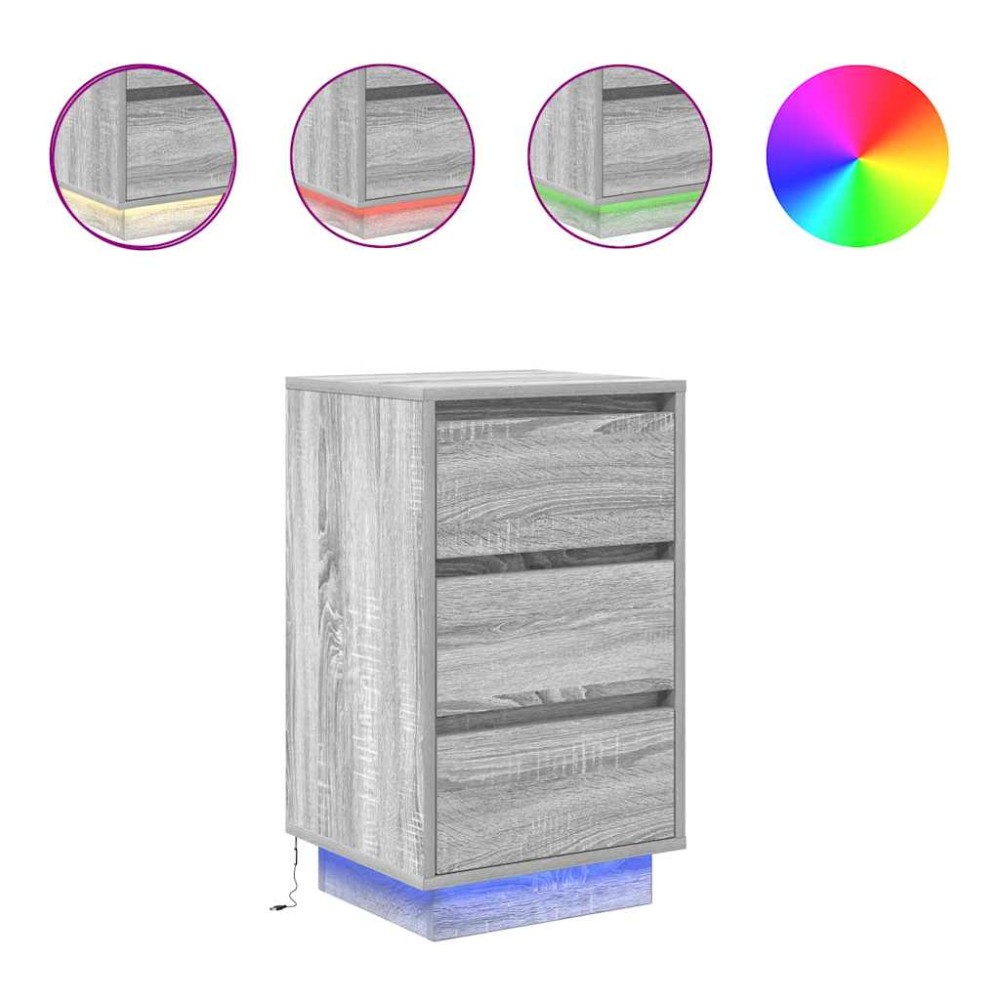 vidaXL Noptiera cu lumini LED Gri Sonoma 38x34x65 cm