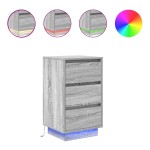 vidaXL Noptiera cu lumini LED Gri Sonoma 38x34x65 cm vidaXL Noptiera cu lumini LED Gri Sonoma 38x34x65 cm