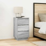vidaXL Noptiera cu lumini LED Gri Sonoma 38x34x65 cm vidaXL Noptiera cu lumini LED Gri Sonoma 38x34x65 cm