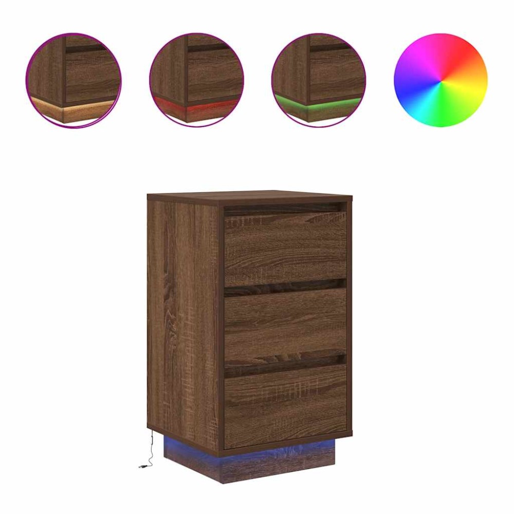 vidaXL Noptiera cu lumini LED Stejar maro 38x34x65 cm