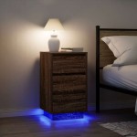 vidaXL Noptiera cu lumini LED Stejar maro 38x34x65 cm vidaXL Noptiera cu lumini LED Stejar maro 38x34x65 cm