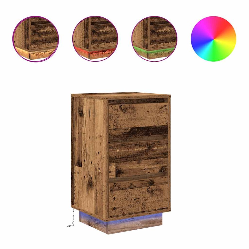 vidaXL Noptiera cu lumini LED Lemn vechi 38x34x65 cm