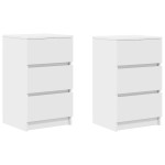 vidaXL Noptiere cu 3 sertare 2 buc Alb 39x35x65 cm
