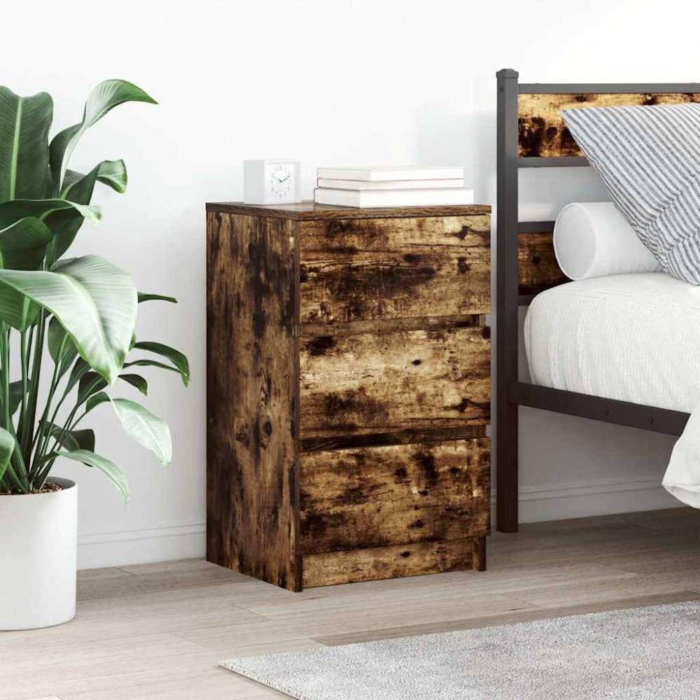 vidaXL Noptiera cu 3 sertare stejar afumat 39x35x65 cm