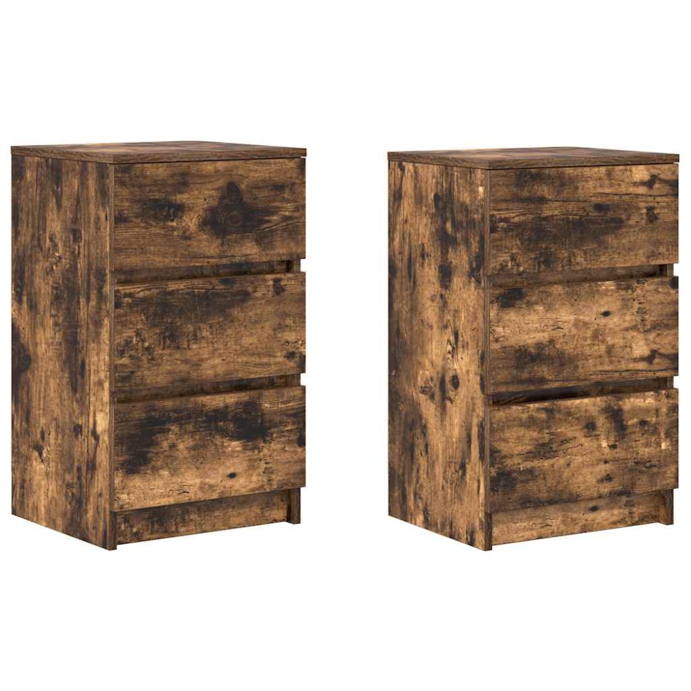 vidaXL Noptiere cu 3 sertare 2 buc Stejar afumat 39x35x65 cm