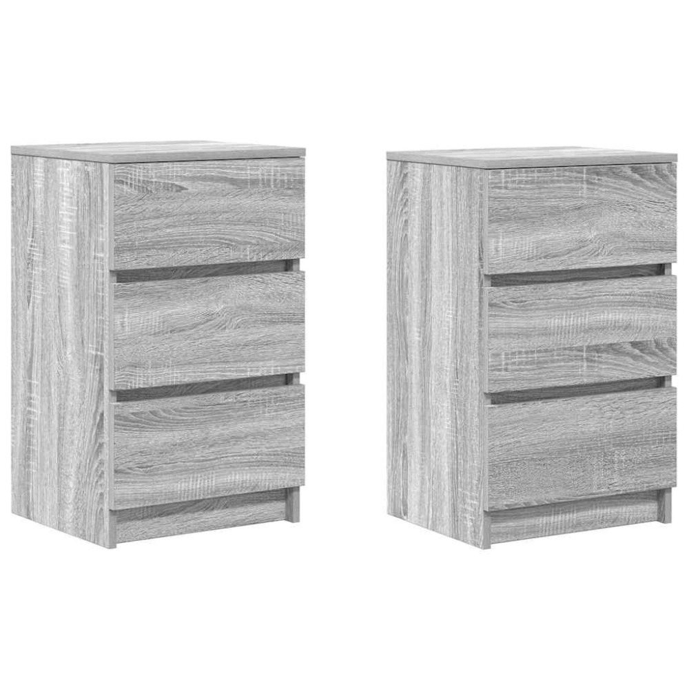 vidaXL Noptiere cu 3 sertare 2 buc Gri Sonoma 39x35x65 cm