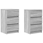 vidaXL Noptiere cu 3 sertare 2 buc Gri Sonoma 39x35x65 cm