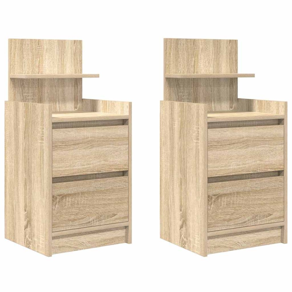 vidaXL Noptiere cu 2 sertare 2 buc Stejar Sonoma 38x34x80 cm