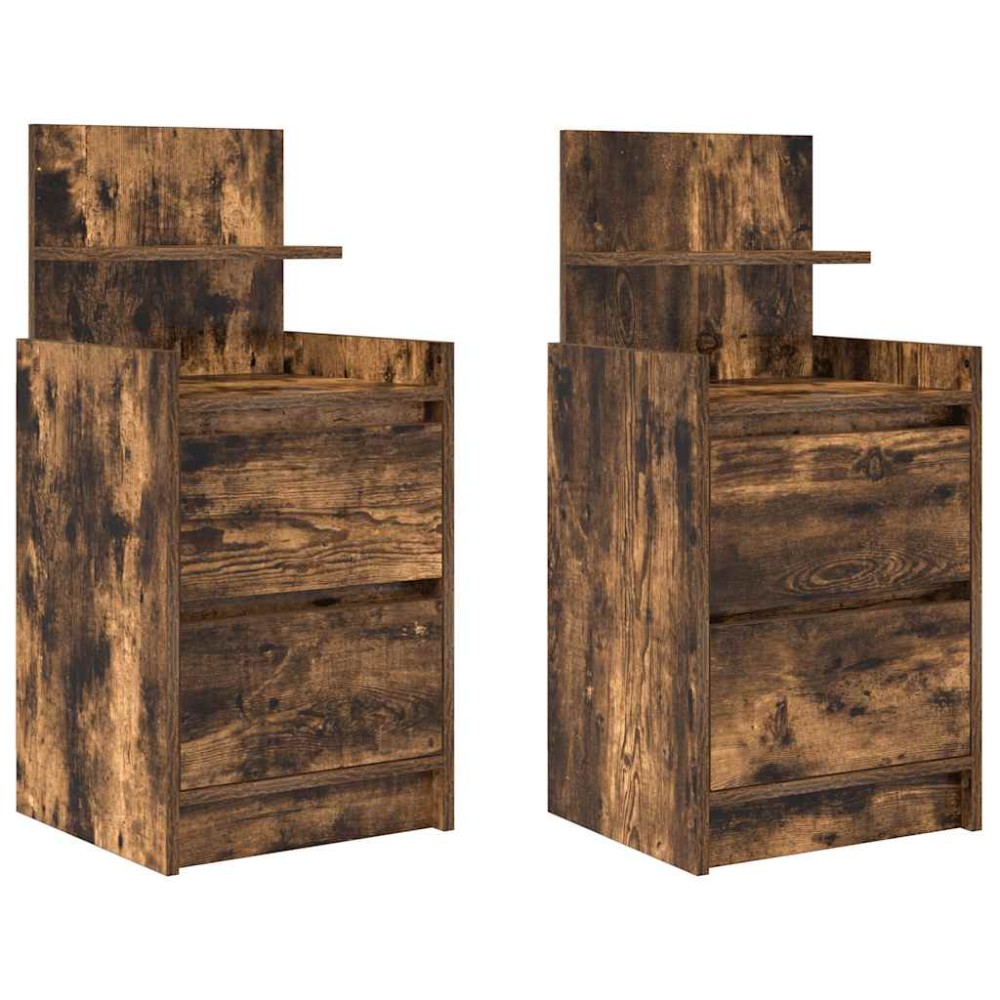 vidaXL Noptiere cu 2 sertare 2 buc Stejar afumat 38x34x80 cm