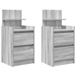 vidaXL Noptiere cu 2 sertare 2 buc Gri Sonoma 38x34x80 cm