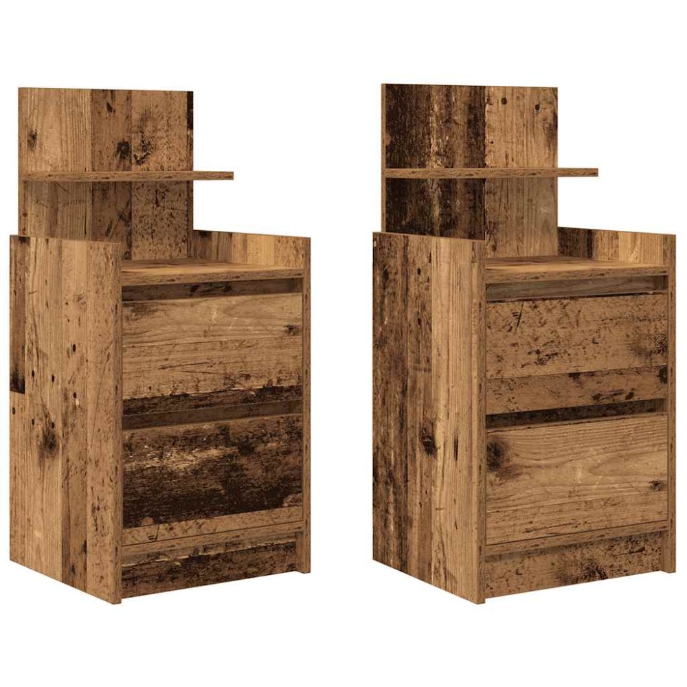 vidaXL Noptiere cu 2 sertare 2 buc Lemn vechi 38x34x80 cm