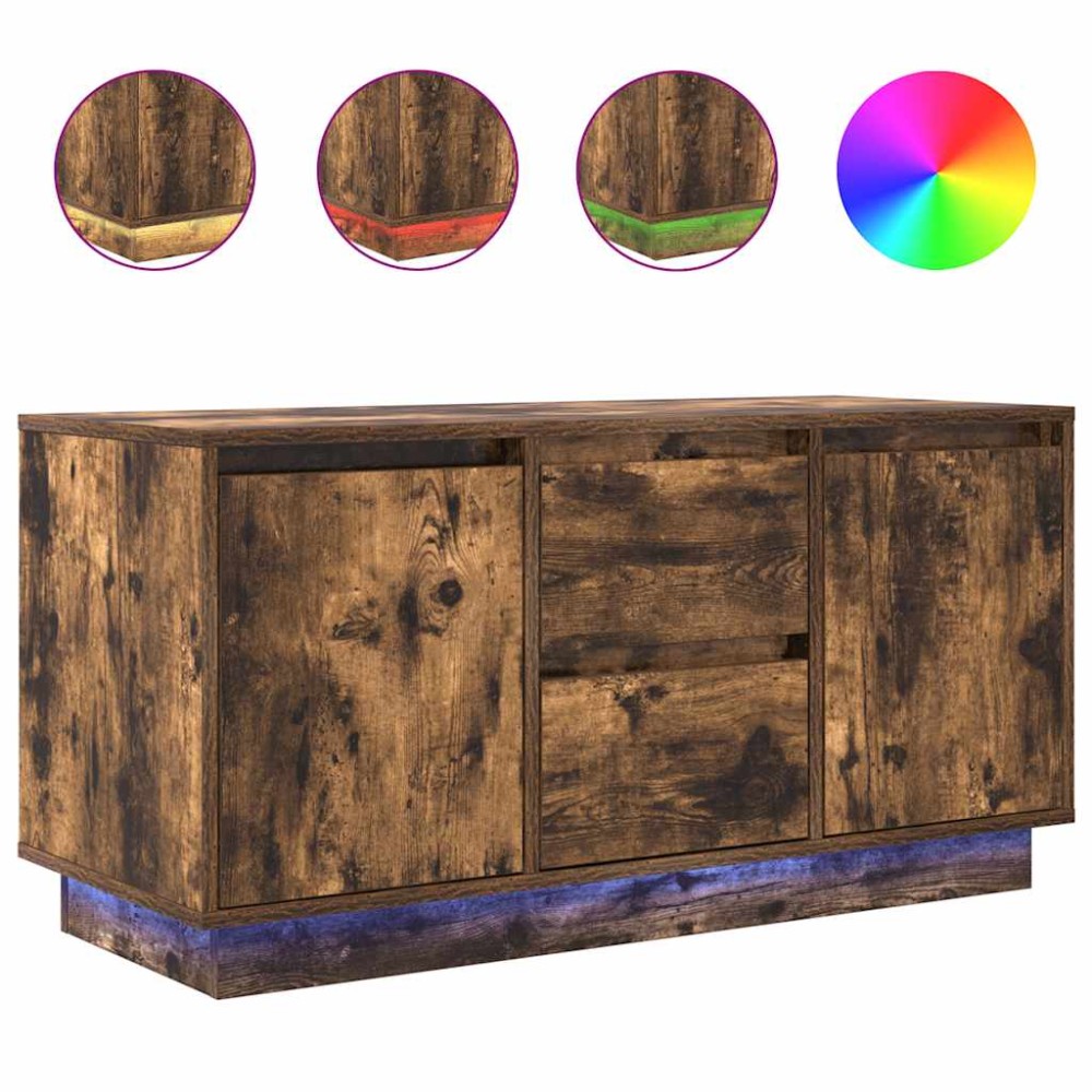 vidaXL Comodă TV cu lumini LED, stejar fumuriu, 100x41x50 cm