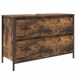 vidaXL Dulap pentru baie cu sertare stejar afumat 90x34,5x60 cm vidaXL Dulap pentru baie cu sertare stejar afumat 90x34,5x60 cm