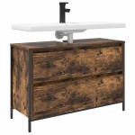 vidaXL Dulap pentru baie cu sertare stejar afumat 90x34,5x60 cm vidaXL Dulap pentru baie cu sertare stejar afumat 90x34,5x60 cm