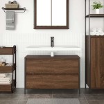 vidaXL Dulap pentru baie cu sertare, stejar maro, 90x34,5x60 cm vidaXL Dulap pentru baie cu sertare, stejar maro, 90x34,5x60 cm