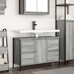 vidaXL Dulap pentru chiuvetă cu sertare Gri Sonoma 90x34,5x60 cm vidaXL Dulap pentru chiuvetă cu sertare Gri Sonoma 90x34,5x60 cm