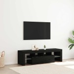 vidaXL Dulap TV cu LED stejar negru 140x36,5x40 cm lemn prelucrat