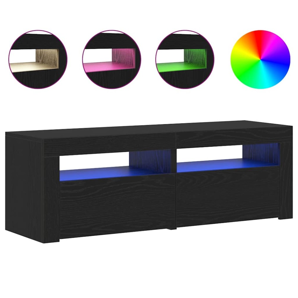 vidaXL Dulap TV cu LED stejar negru 120x35x40 cm lemn prelucrat