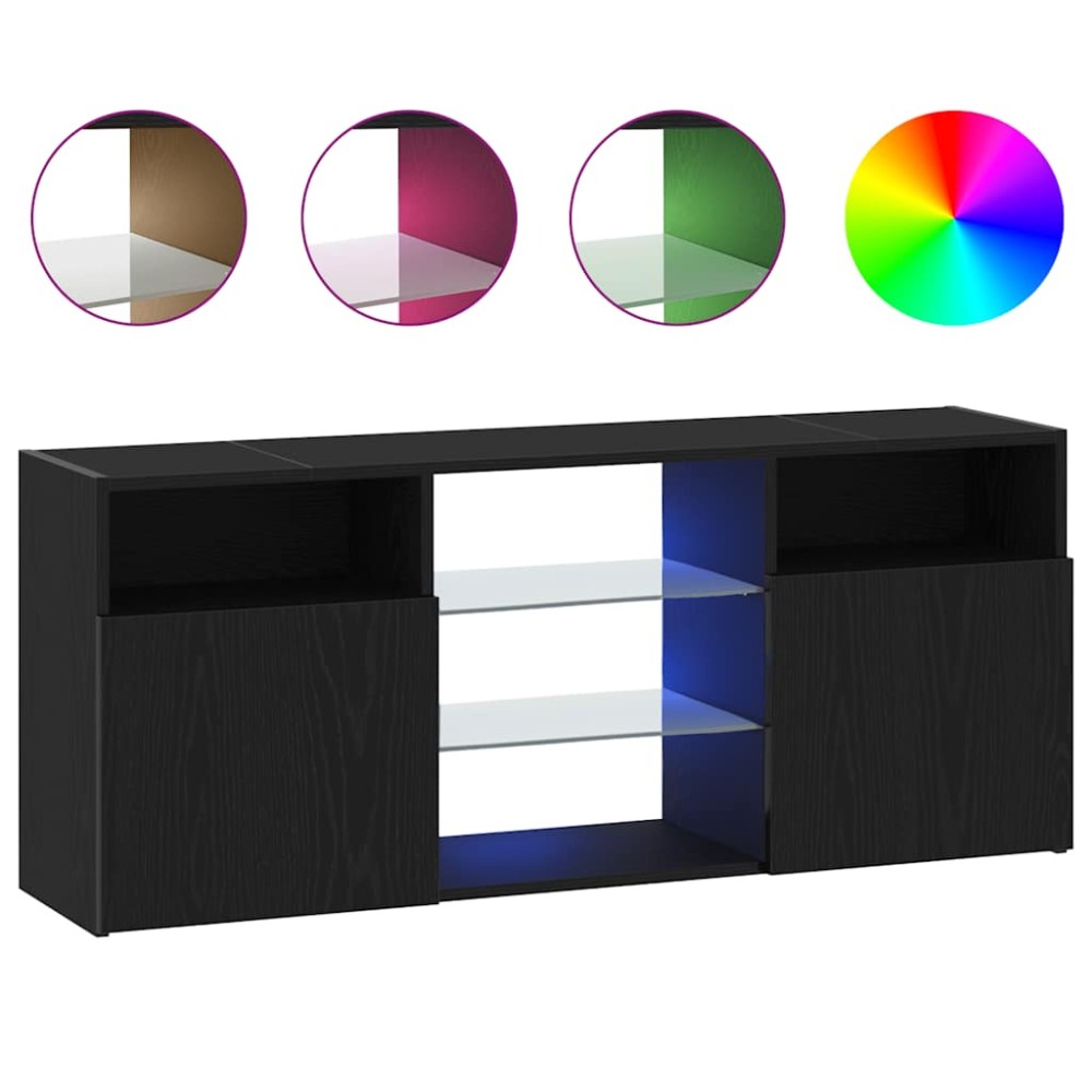 vidaXL Dulap TV cu LED stejar negru 120x30x50 cm lemn prelucrat