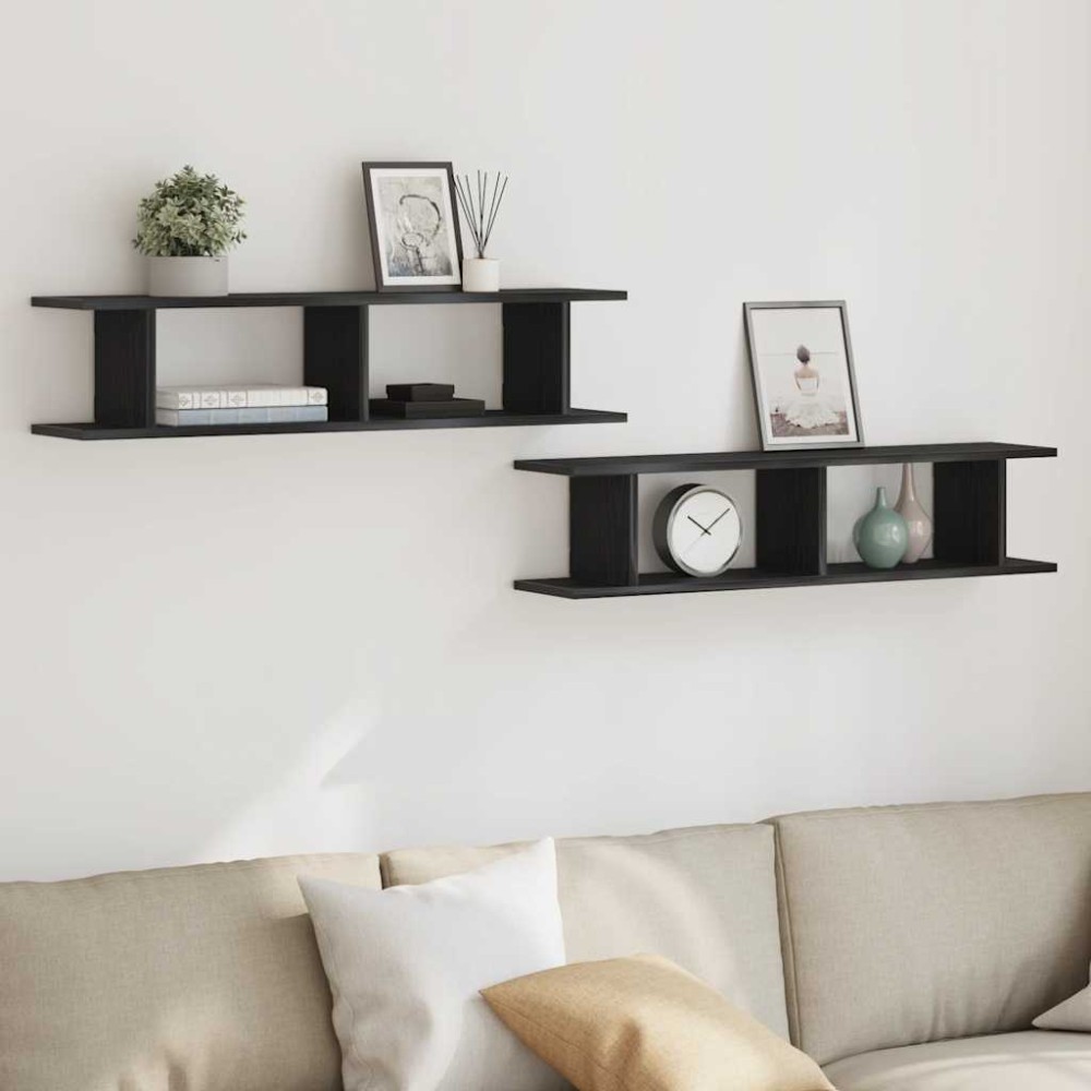 vidaXL Rafturi de perete 2 buc Stejar negru 90x18x20 cm Lemn prelucrat