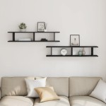 vidaXL Rafturi de perete 2 buc Stejar negru 105x18x2 cm Lemn prelucrat vidaXL Rafturi de perete 2 buc Stejar negru 105x18x2 cm Lemn prelucrat