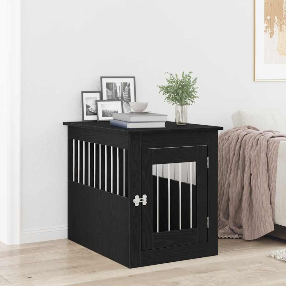 vidaXL Cușcă pentru câini, stejar negru, 75x55x65 cm, lemn stratificat