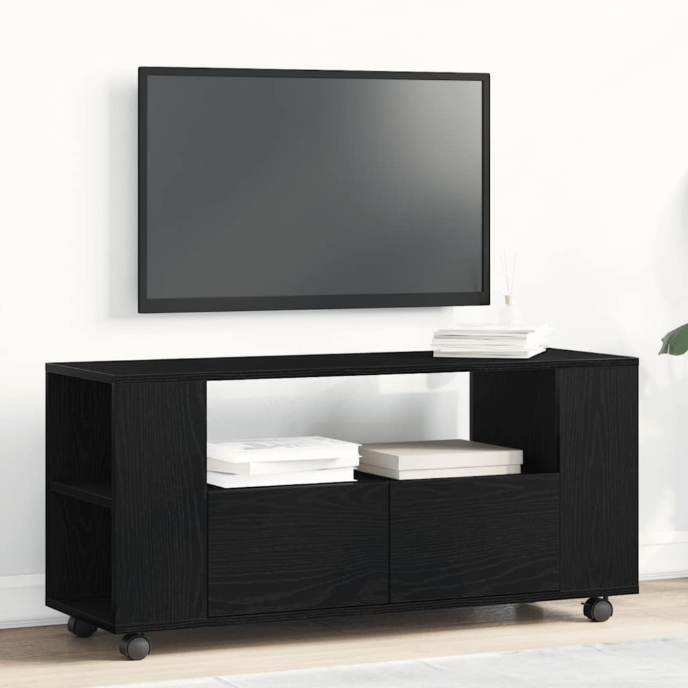 vidaXL Dulap TV cu roți stejar negru 102x34,5x43 cm lemn prelucrat