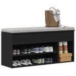 vidaXL Bancă de pantofi neagră 102x30,5x45 cm Lemn prelucrat vidaXL Bancă de pantofi neagră 102x30,5x45 cm Lemn prelucrat
