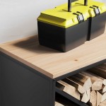 vidaXL Suport pentru lemne de foc cu blat lemn negru 100,5x35,5x40 cm vidaXL Suport pentru lemne de foc cu blat lemn negru 100,5x35,5x40 cm