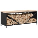 vidaXL Suport pentru lemne de foc cu blat lemn negru 100,5x35,5x40 cm vidaXL Suport pentru lemne de foc cu blat lemn negru 100,5x35,5x40 cm
