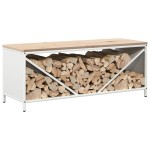 vidaXL Suport pentru lemne de foc cu blat lemn alb 100,5x35,5x40 cm vidaXL Suport pentru lemne de foc cu blat lemn alb 100,5x35,5x40 cm