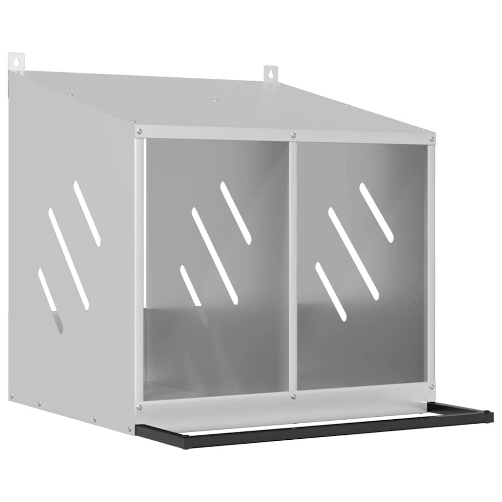 vidaXL Cutie pentru pui cu 2 compartimente, metal argintiu galvanizat