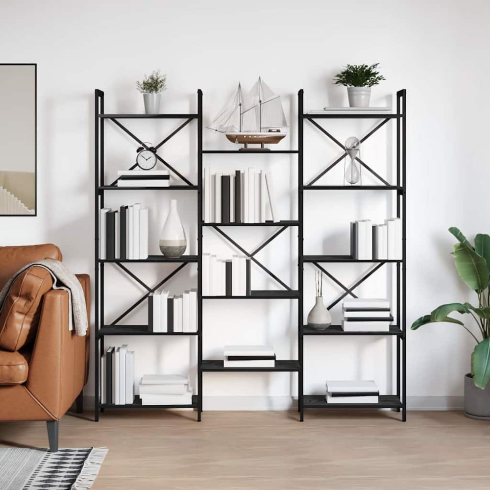 vidaXL Raft pentru cărți Stejar negru 156 x 25 x 167.5 cm