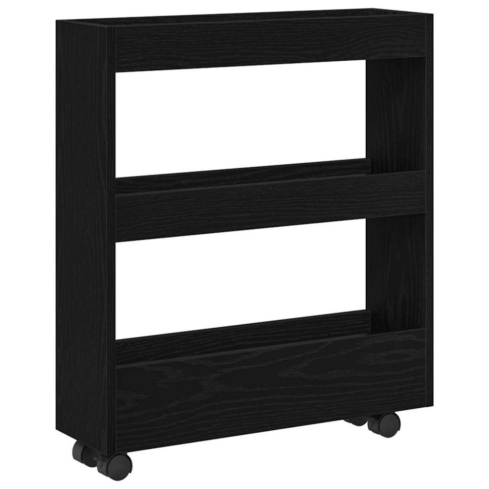 vidaXL Cabinet Strâmt de Baie cu Roți Stejar Negru Lemn Ingineresc