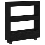 vidaXL Cabinet Strâmt de Baie cu Roți Stejar Negru Lemn Ingineresc