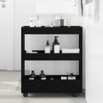 vidaXL Cabinet Strâmt de Baie cu Roți Stejar Negru Lemn Ingineresc