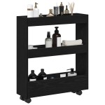 vidaXL Cabinet Strâmt de Baie cu Roți Stejar Negru Lemn Ingineresc