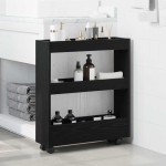 vidaXL Cabinet Strâmt de Baie cu Roți Stejar Negru Lemn Ingineresc