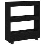 vidaXL Cabinet Strâmt de Baie cu Roți Stejar Negru Lemn Ingineresc