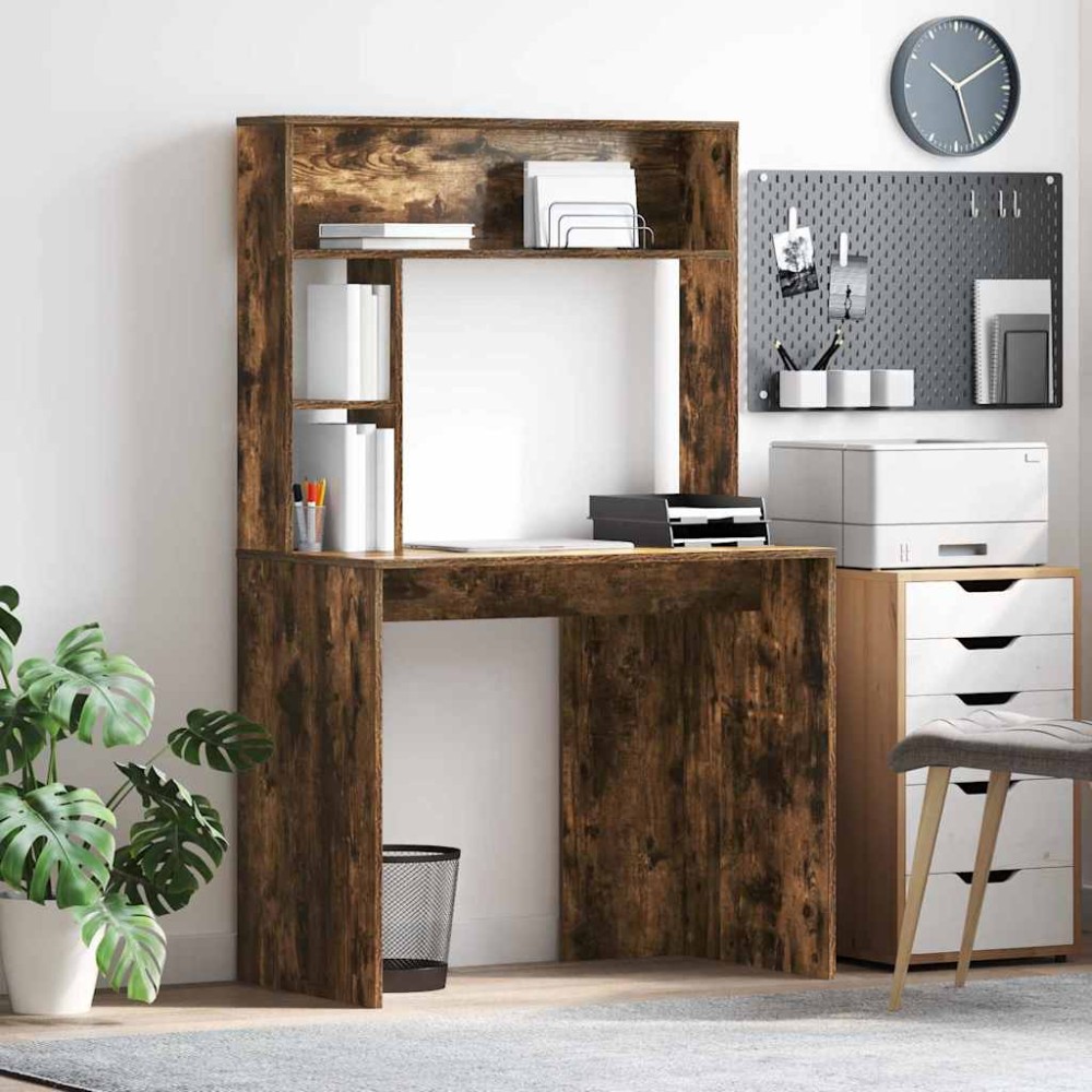 vidaXL Birou cu raft Stejar fumuriu 91 x 50 x 149 cm Lemn compozit