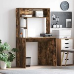 vidaXL Birou cu raft Stejar fumuriu 91 x 50 x 149 cm Lemn compozit